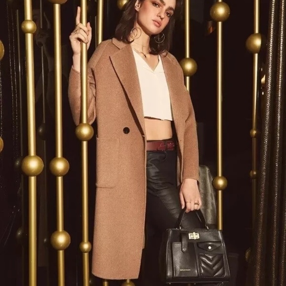 Unworn Belle & Bloom Publisher Double Breasted Wool Blend Coat in Oat - Picture 4 of 10